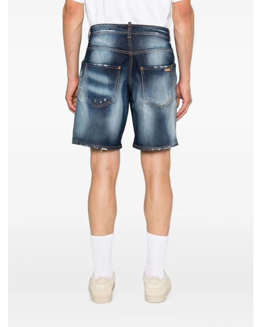 Yes London Blue Distressed Patchwork-Detail Shorts for men
