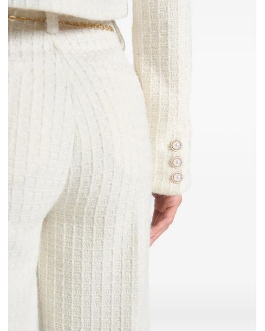 Manière De Voir White Celine Pearl-Embellished Cropped Tweed Jacket