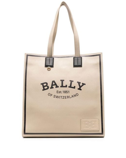 Bally Leather Logo-print Tote Bag in Natural | Lyst