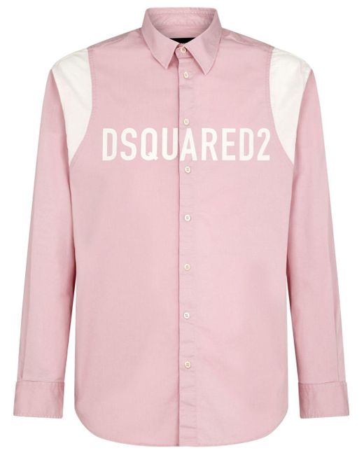 DSquared² Pink Panelled Logo-print Shirt for men