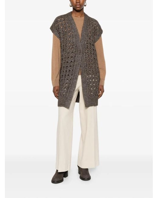 Herno Brown Open-Knit Cardigan