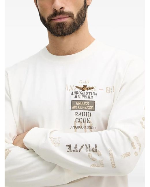 Aeronautica Militare White Graphic-Print Long-Sleeve T-Shirt for men