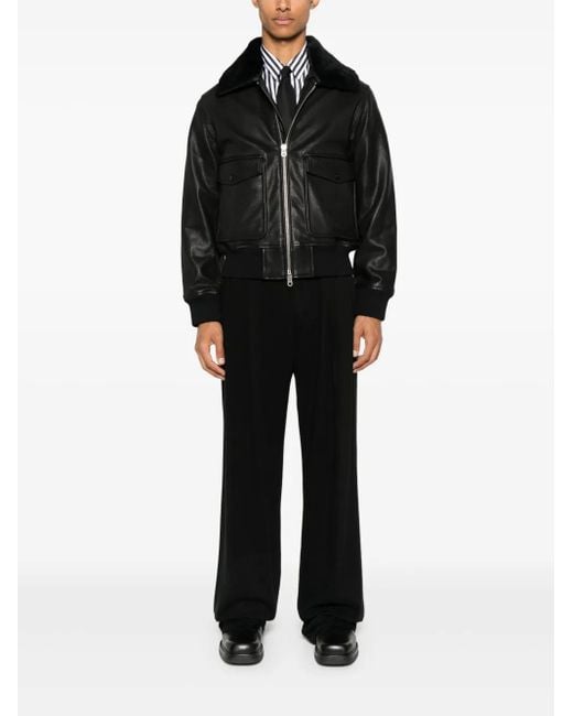 Fursac Black Zip-Up Leather Jacket for men