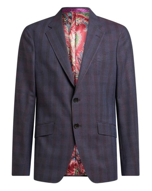 Etro Blue Check-Pattern Wool Suit for men