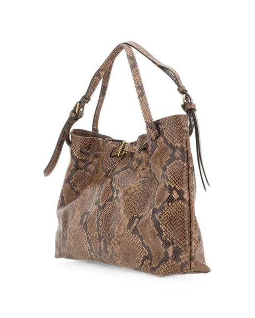 Gianni Chiarini Brown Mimi Python-Effect Leather Shoulder Bag