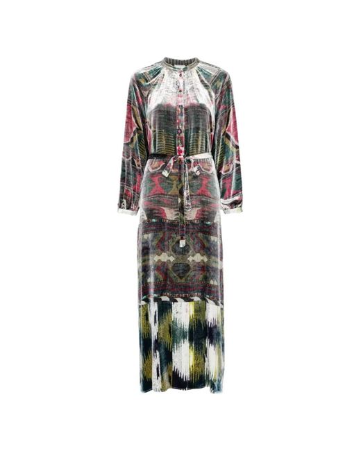 Pierre Louis Mascia White Kanpur Printed Belted Midi Dress
