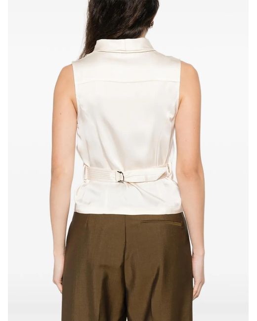 Brunello Cucinelli White V-Neck Sleeveless Top