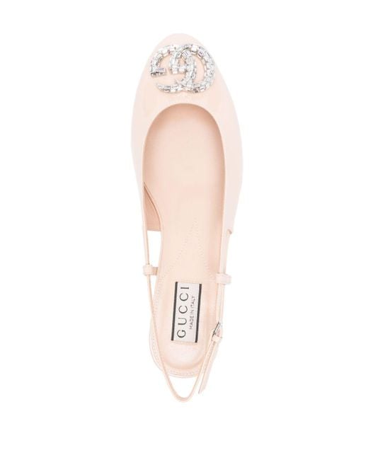 Gucci Natural Patent Leather Slingback Ballet Flats