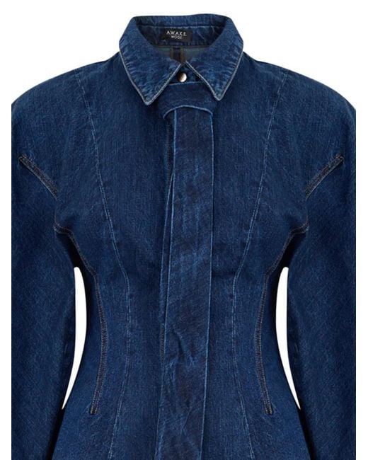A.W.A.K.E. MODE Blue Balloon-Sleeve Denim Shirt