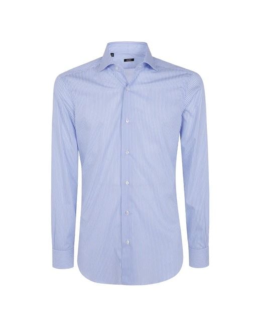 Barba Napoli Blue Striped Cotton Shirt for men
