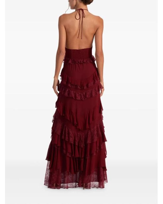 Alice + Olivia Red Liana V-Neck Maxi Dress