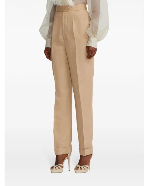 Ralph Lauren Natural Pleated Linen-Blend Straight-Leg Trousers