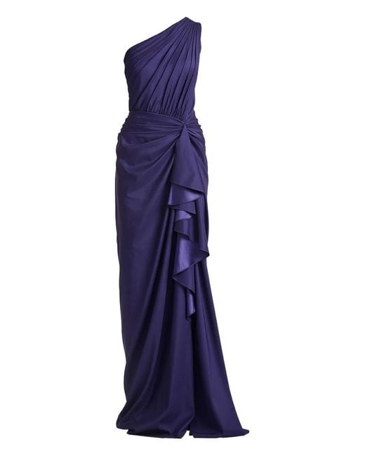 Tadashi Shoji Blue One-Shoulder Ruffled Maxi Dress