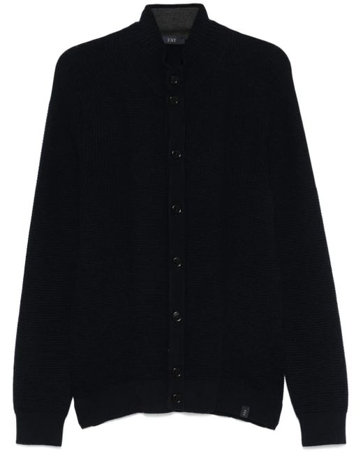Fay Black Waffle-Knit Cardigan for men
