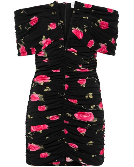 Magda Butrym Black Draped Floral-Print Mini Dress