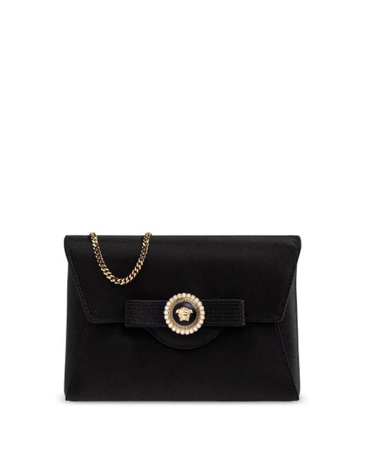 Versace Black Crystal Gianni Ribbon Clutch aus Satin