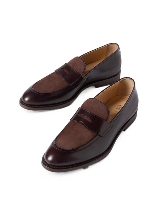 Brunello Cucinelli Brown Polished Calfskin And Suede Penny Loafers for men