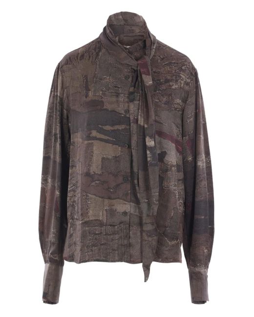 Ziggy Chen Blouse Met Patchwork En Gestrikte Hals in het Brown