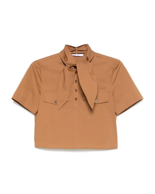 Patrizia Pepe Brown Scarf-Detail Poplin Shirt