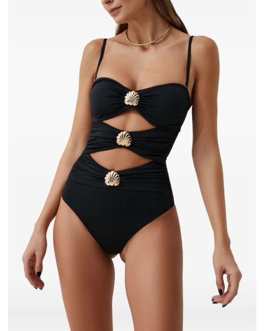 SOFIA ERHAN Black Shell-Embellished Cut-Out Swimsuit
