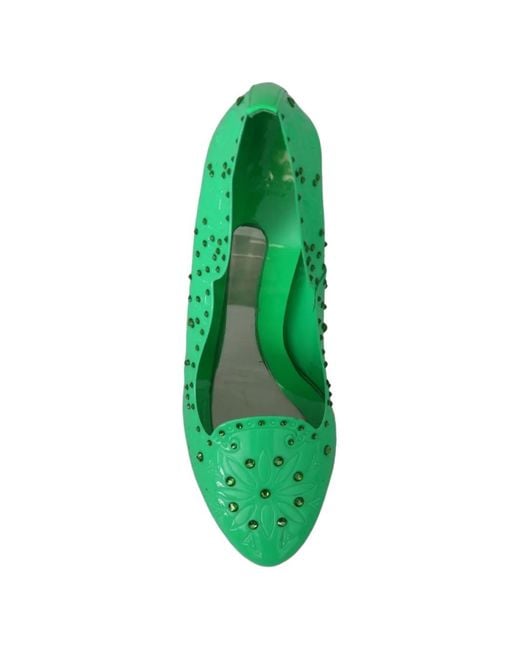 Dolce & Gabbana Green Floral Crystal-Embellished Pumps