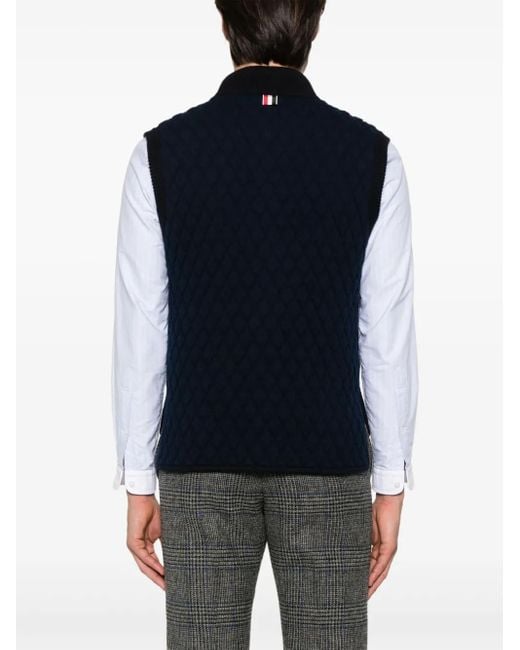 Thom Browne Blue Rwb Stripe-Detail Quilted Vest for men