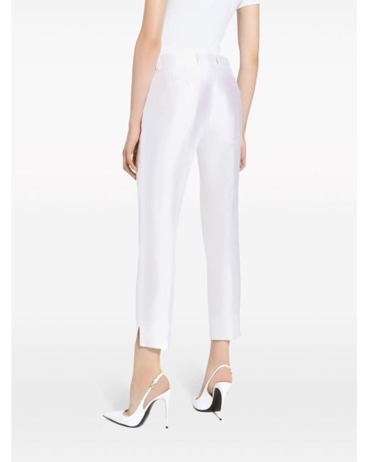 Dolce & Gabbana White Silk Tailored Trousers
