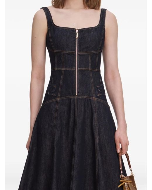 Self-Portrait Blue Broderie-Anglaise Flared-Hem Midi Dress