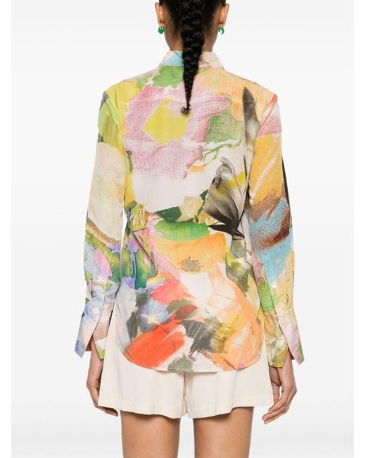 Paul Smith Green Floral Collage Silk Shirt