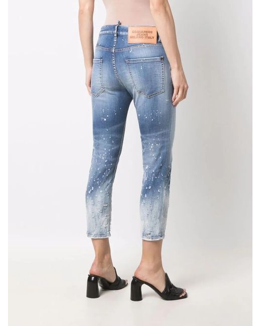 DSquared² Blue Cropped Distressed-Effect Skinny Jeans