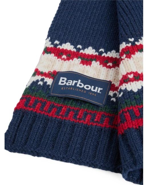 Barbour Blue Kane Beanie Hat And Scarf Set for men