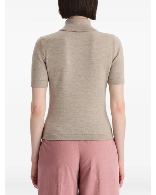 Oscar de la Renta Gray Turtleneck Short-Sleeved Knitted T-Shirt