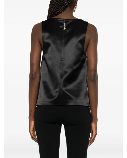 Saint Laurent Black Cassandre Pleated Top