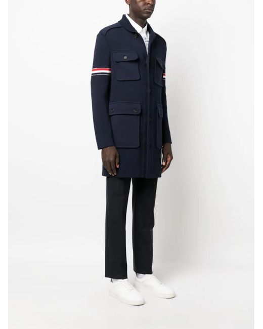 Thom Browne Blue Rwb-Stripe Fine-Ribbed Coat for men