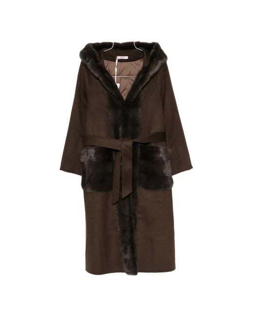 Liska Brown Fur-Trim Hooded Coat