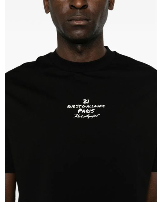 Karl Lagerfeld Black Crew-Neck Cotton T-Shirt for men
