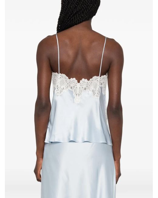 Sandro Blue Lingerie-Style Top With Lace