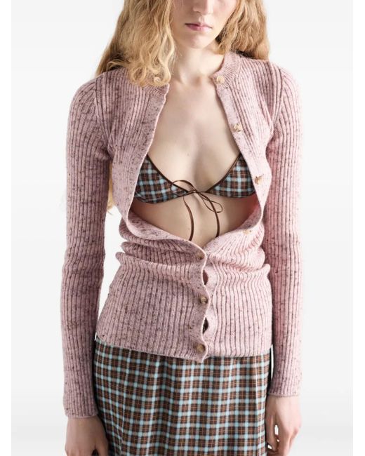Prada Pink Rib-Knit Cardigan