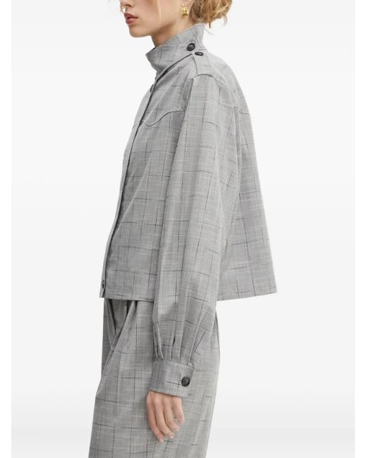 Bruuns Bazaar Gray Checked High-Neck Jacket