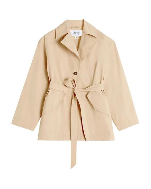 Maison Kitsuné Natural Kurzer Trenchcoat Mit Gürtel