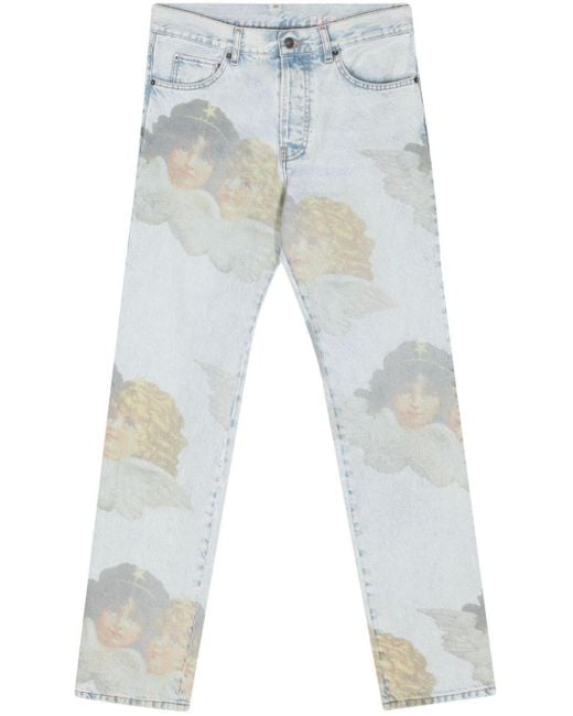 Fiorucci Angel-print Mid-rise Straight Jeans in Blue | Lyst