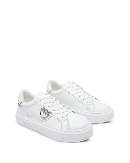 Pinko White Logo-Detail Flatform Sneakers