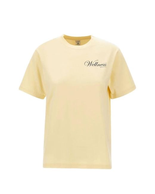 Sporty & Rich Yellow Avenue Logo-Print T-Shirt