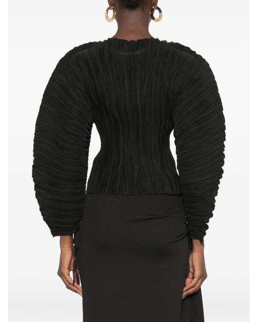 Cult Gaia Black Bega Plissé-Effect Balloon-Sleeve Top