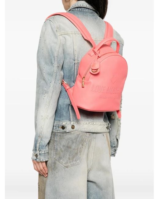 Love Moschino Gray Logo-Embossed Backpack