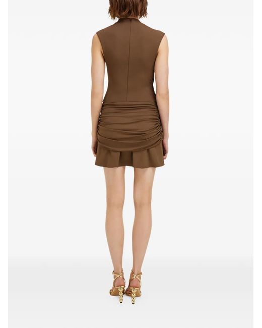 Ferragamo Brown Viscose Mini Dress With Gathered Waist