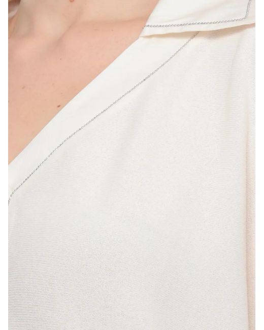 D.exterior White Chain-Trim Collared Top
