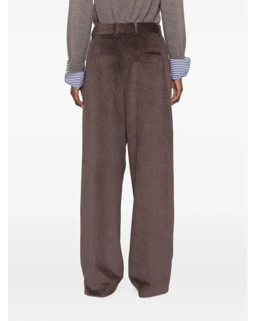 White Sand Brown Corduroy Wide-Leg Trousers