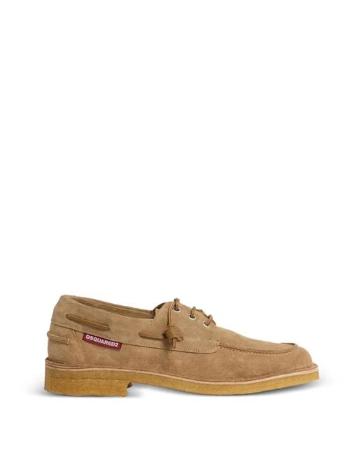DSquared² Brown Suede Knot-Closure Boat Shoes for men