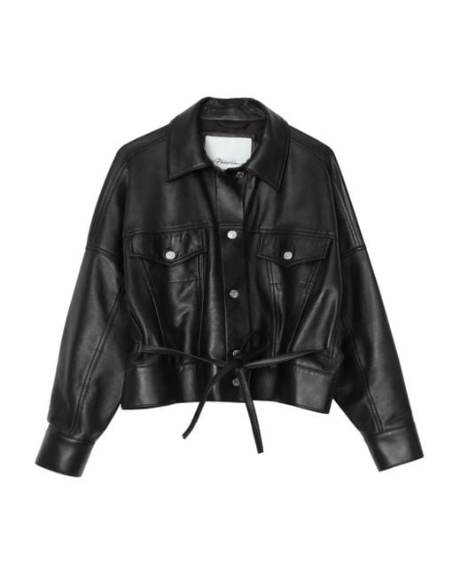 3.1 Phillip Lim Black Belted Leather Shirt Jacket